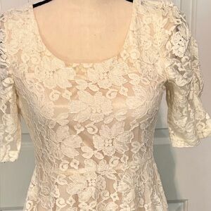 Forever 21 Cream Floral Lace Mid Length Sleeve Dress
